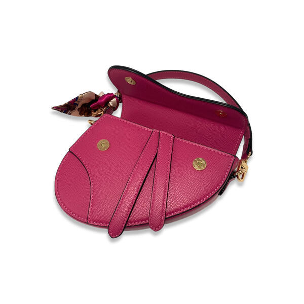 Mini Fuchsia Saddle Purse with Scarf