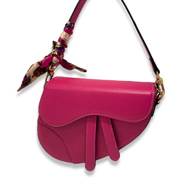 Mini Fuchsia Saddle Purse with Scarf