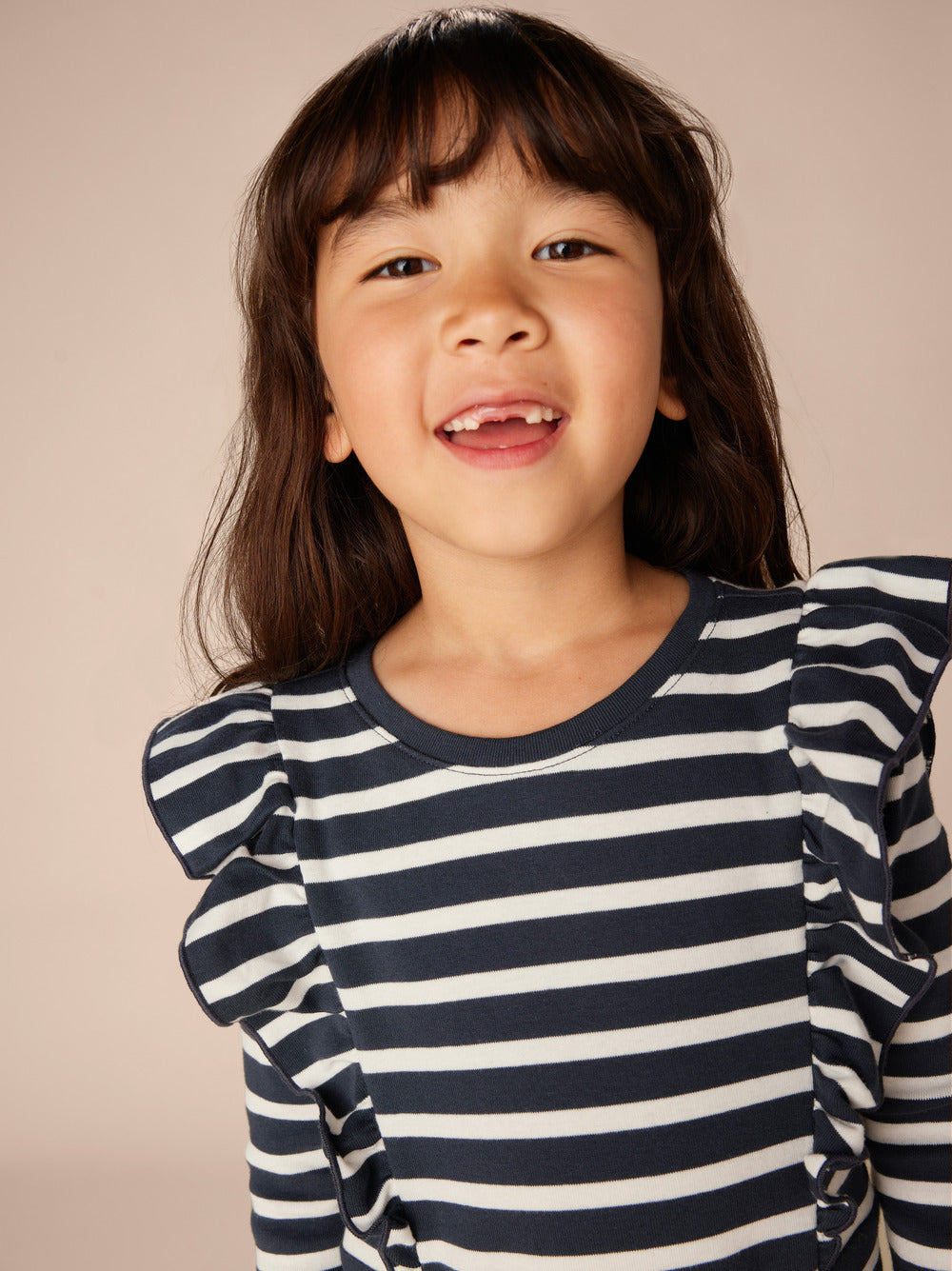 Indigo Stripe Ruffle A line dress