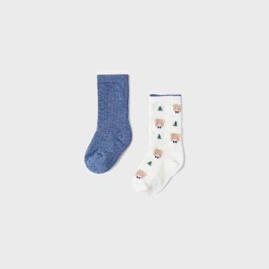 Navy Tan Bear Sock Set