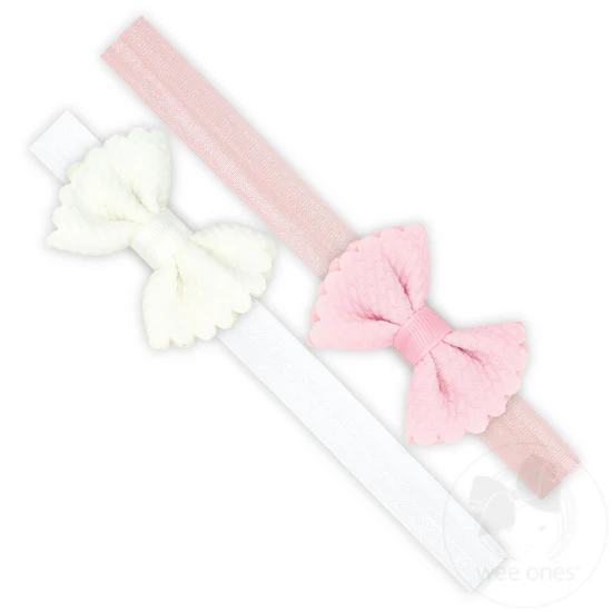 Pink White Headband Bow Set