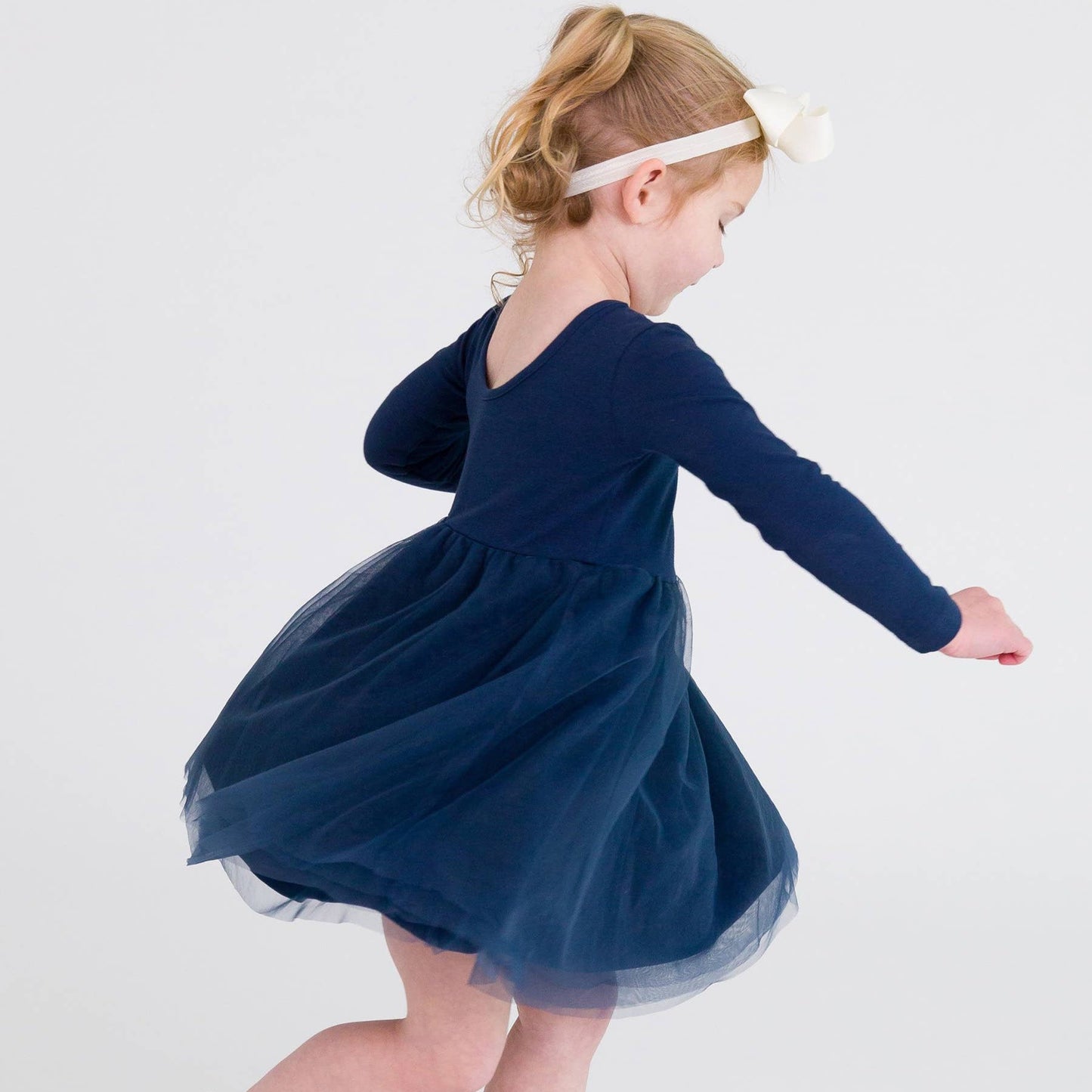 Navy Long Sleeve Tulle Twirl Dress