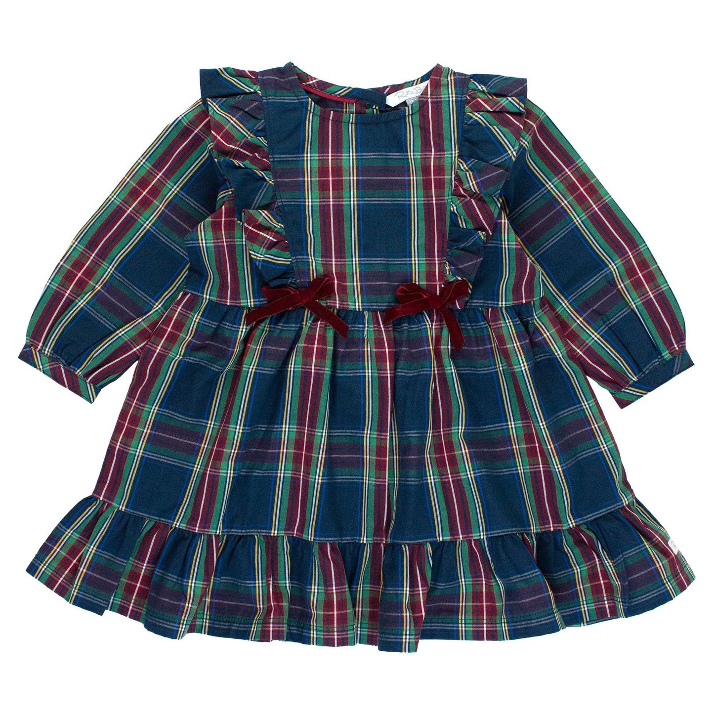 Navy Tartan Plaid Ruffle Dress