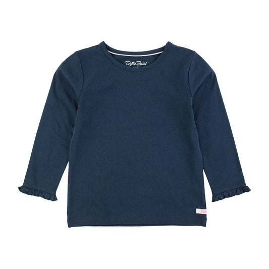 Navy Long Sleeve Ruffle Top