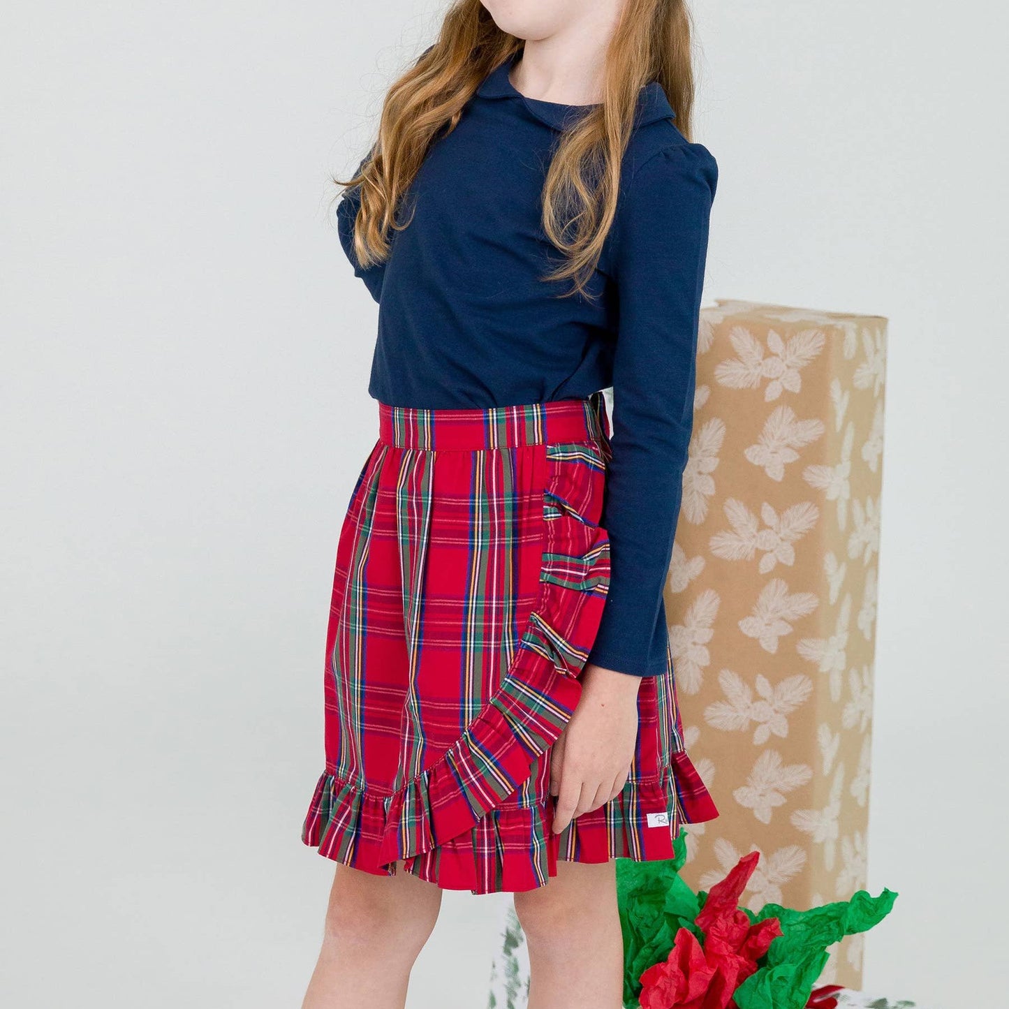 Red Tartan Plaid Ruffle Wrap Skirt