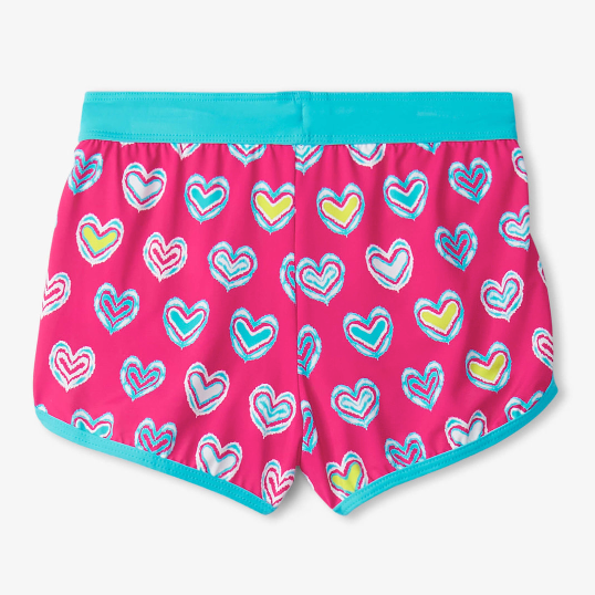 Pink Shibori Hearts Swim Shorts