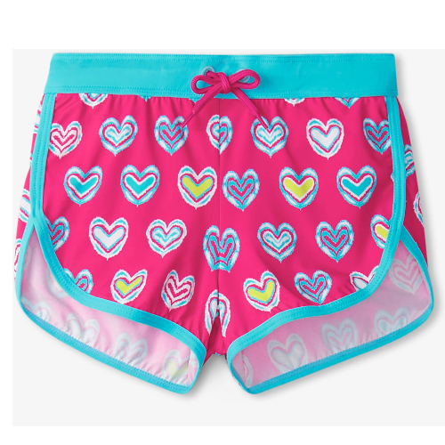 Pink Shibori Hearts Swim Shorts