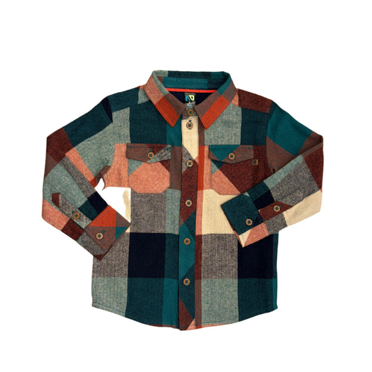 Brown Teal Tweed Plaid Shirt