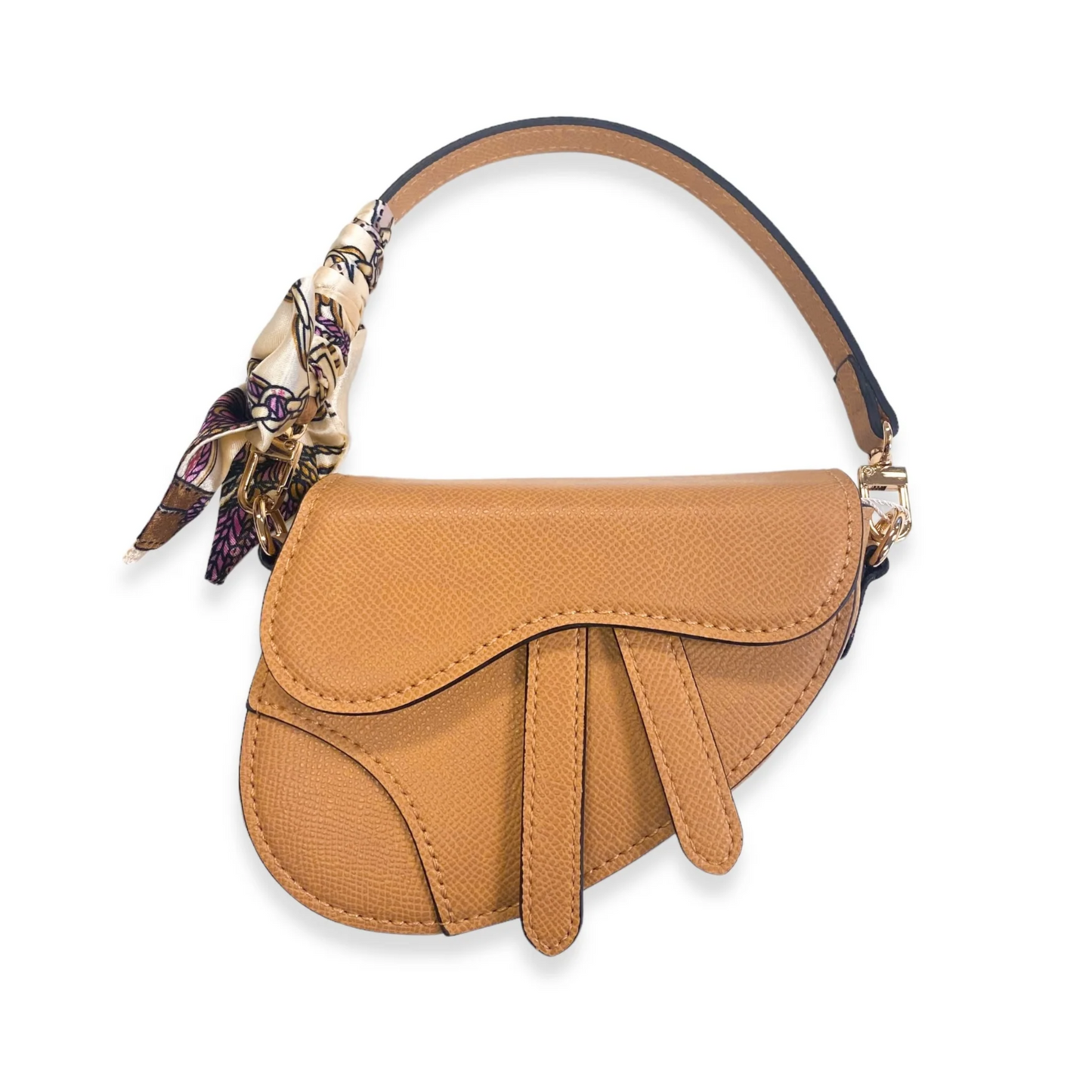 Large Tan Saddle Purse with Scarf