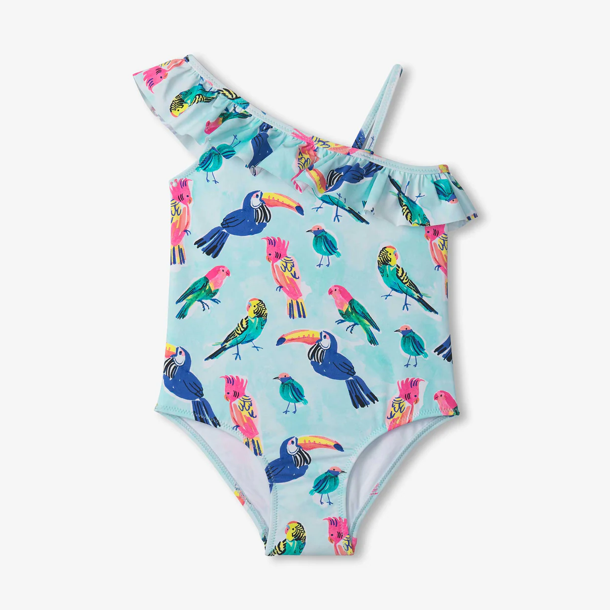 Tropical Birds Ruffle Trim Swimsuit