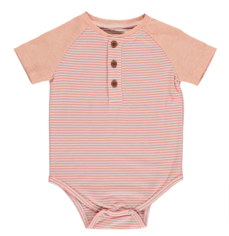 Peach White Henley Cotton Onesie