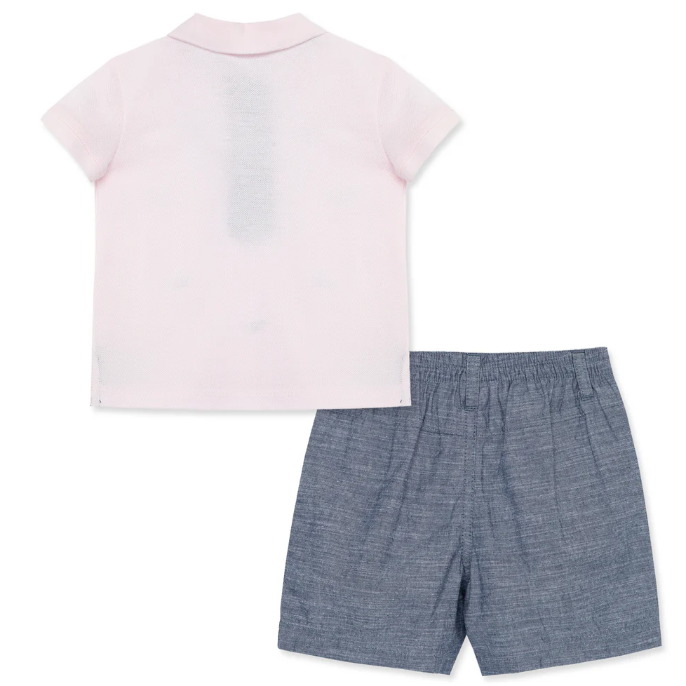 Pink Whale Polo with Chambray Shorts