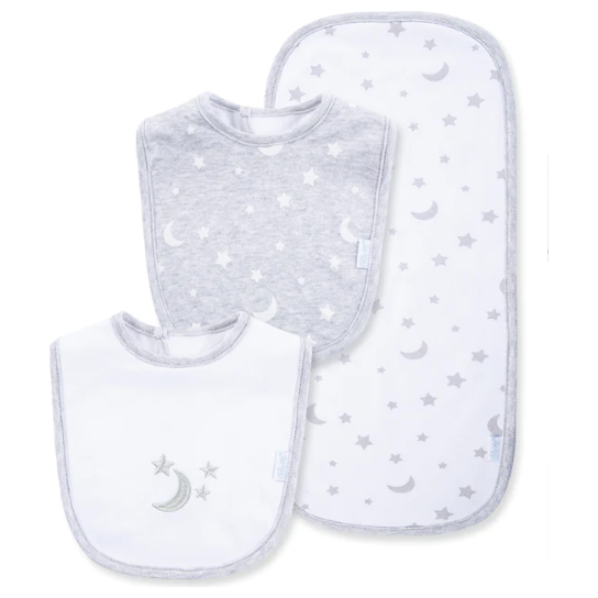 Grey Moon and Stars Bibs