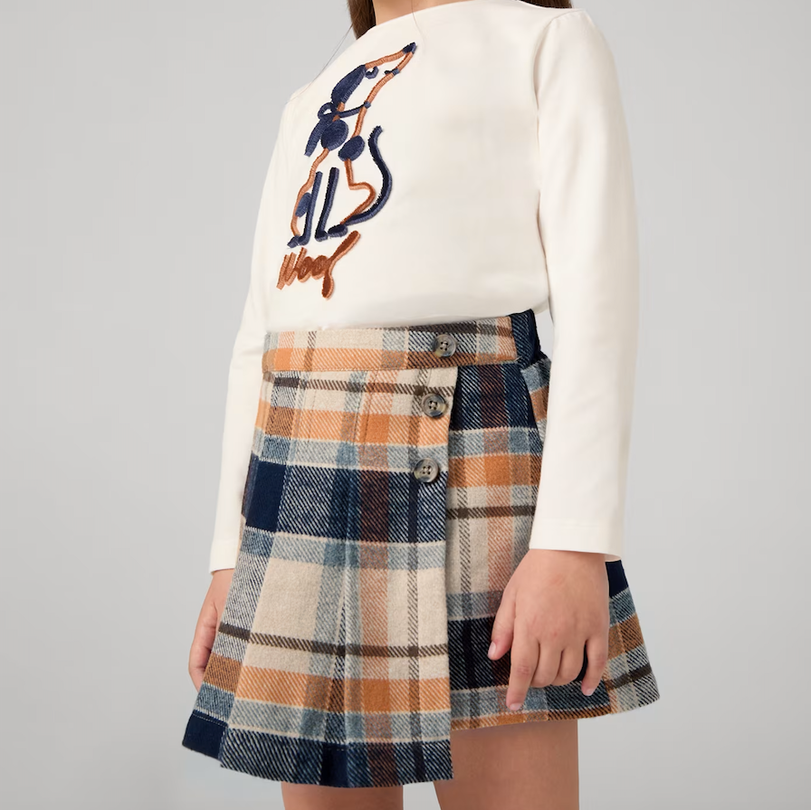 Navy Pumpkin Plaid Skirt