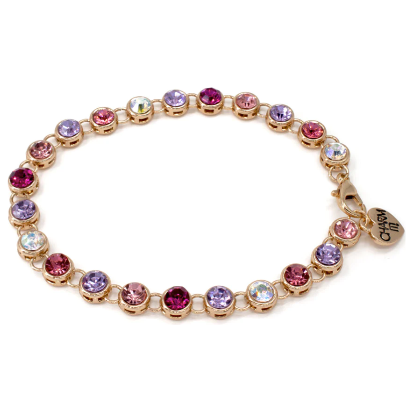 Gold Pink Multi Rhinestones Bracelet