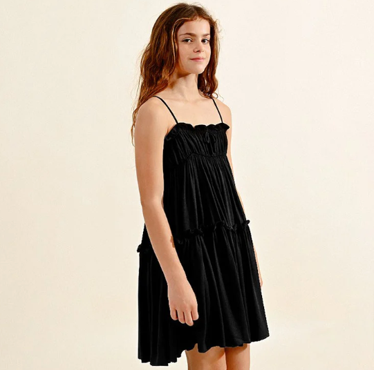 Black Spaghetti Strap Woven Dress