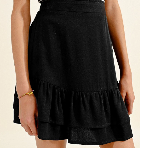 Black Woven Ruffled Skirt