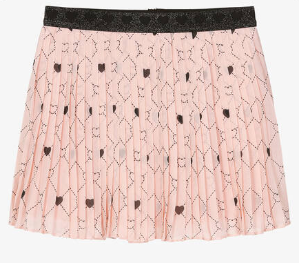 Pleated Chiffon Skirt with Heart Print