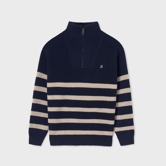 Navy Stripe Quarter Zip Sweater