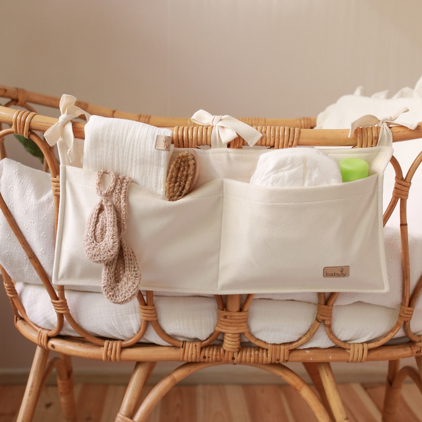 Cream Velvet Baby Crib Organizer