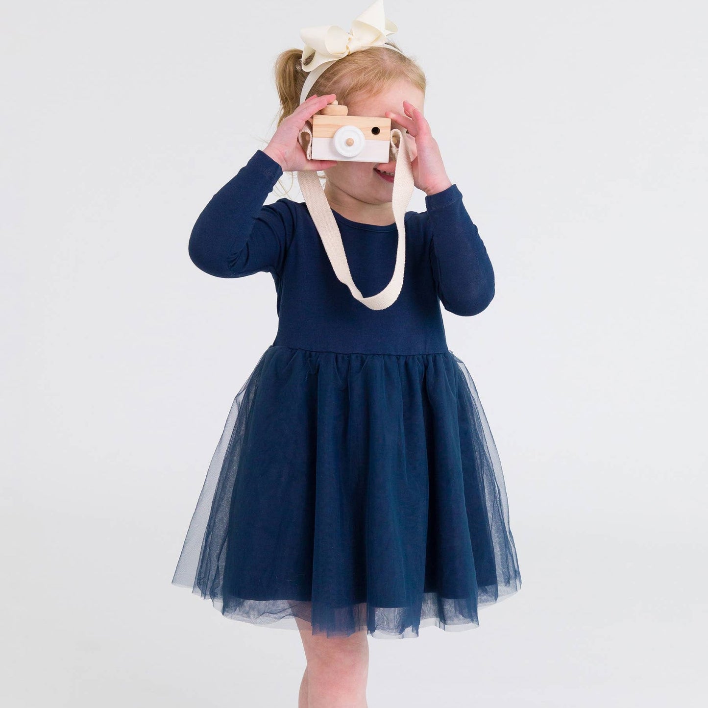 Navy Long Sleeve Tulle Twirl Dress