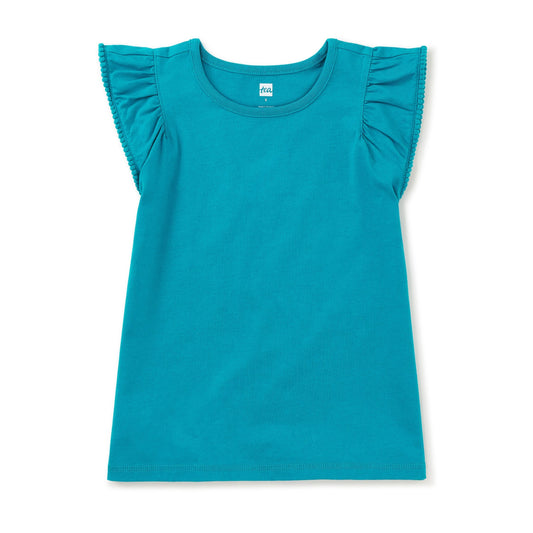 Enamel Blue Pom Pom Flutter Top