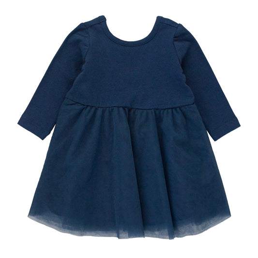 Navy Long Sleeve Tulle Twirl Dress