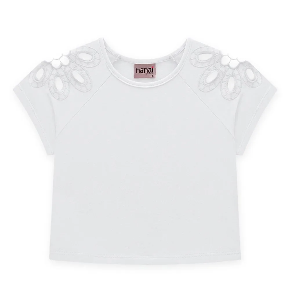 White Eyelet Shoulder Top