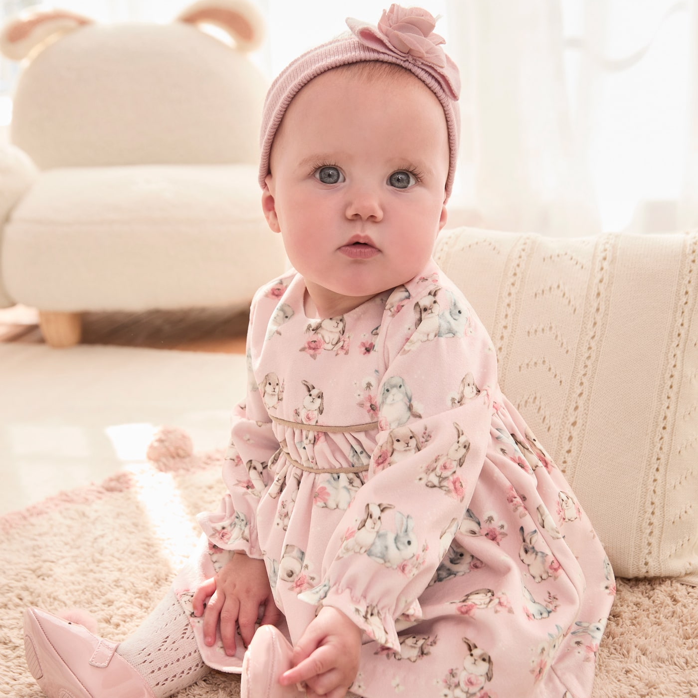 Rose Blush Velvet Bunny Dress