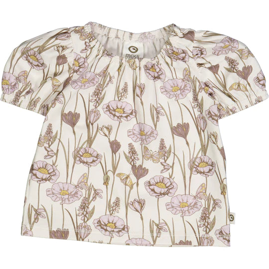 Orchid Crocus Print Puff Sleeve Top