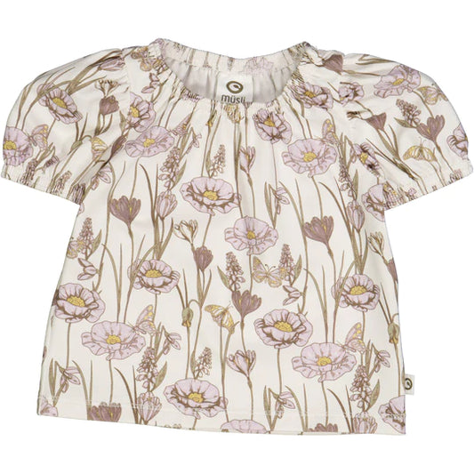 Orchid Crocus Print Puff Sleeve Top