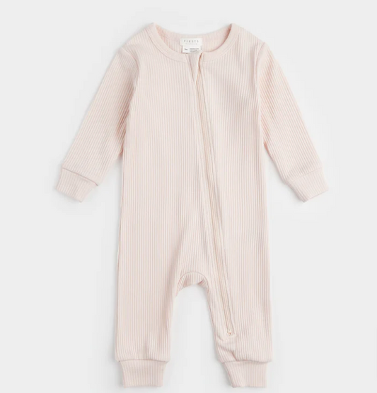 Organic Ribbed Zipper romper in Pink