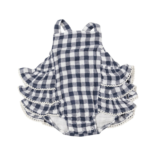 Gingham Navy Ruffle Sunsuit