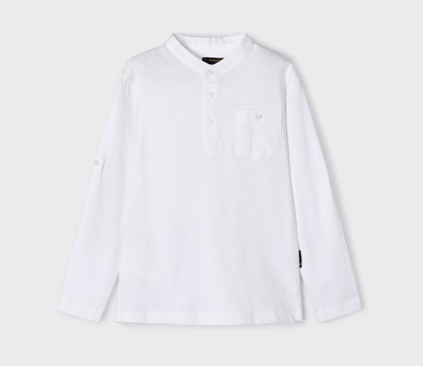 White Cotton Mao Collar Tee