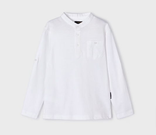 White Cotton Mao Collar Tee