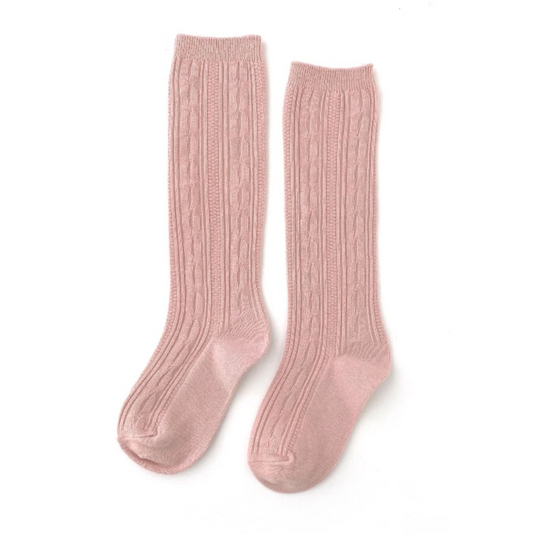 pink cable knit knee socks