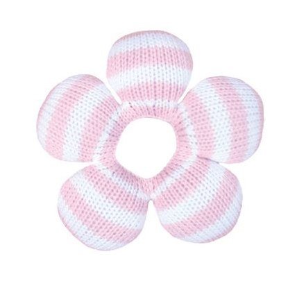 Hand Knit Pink Stripe Flower Rattle 6 inch